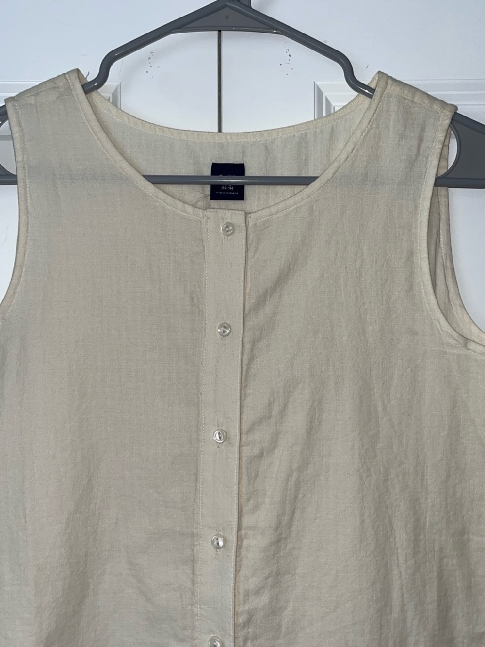 GAP Cream Button-Front Cotton Sleeveless Dress